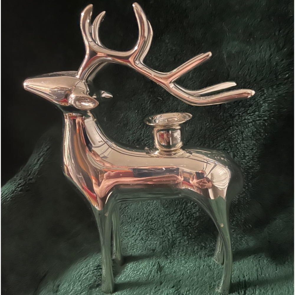 Pottery Barn Silver Plated Single Candle Holder Reindeer.